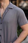 Erkek Yazlık Likralı Slim Fit Gömlek Yaka Kısa Kollu Gömlek