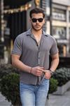 Erkek Yazlık Likralı Slim Fit Gömlek Yaka Kısa Kollu Gömlek