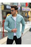 Erkek Trend Kruvaze Yaka Şık Mint Keten Gömlek