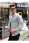 Erkek Trend Kruvaze Yaka Şık Gri Keten Gömlek