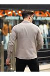 Erkek Trend Kruvaze Yaka Şık Kahve Keten Gömlek