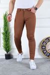 Erkek Jeans Slim Fit Likralı Denim Camel Kot Pantolon