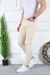 Erkek Jeans Slim Fit Likralı Denim Krem Kot Pantolon