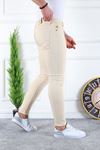 Erkek Jeans Slim Fit Likralı Denim Krem Kot Pantolon