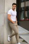 Erkek Jeans Slim Fit Likralı Denim Vizon Kot Pantolon
