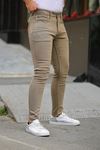 Erkek Jeans Slim Fit Likralı Denim Vizon Kot Pantolon