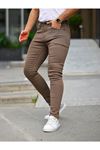 Erkek Jeans Slim Fit Likralı Denim Kahve Kot Pantolon