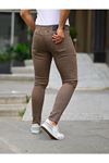 Erkek Jeans Slim Fit Likralı Denim Kahve Kot Pantolon
