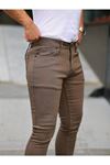 Erkek Jeans Slim Fit Likralı Denim Kahve Kot Pantolon