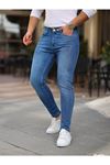 Erkek Jeans Slim Likralı Denim Mavi Kot Pantolon