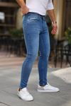 Erkek Jeans Slim Likralı Denim Mavi Kot Pantolon