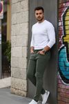 Erkek Jeans Slim Likralı Denim Haki Kot Pantolon
