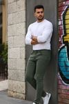 Erkek Jeans Slim Likralı Denim Haki Kot Pantolon
