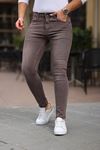 Erkek Jeans Slim Likralı Denim Bordo Kot Pantolon
