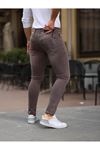 Erkek Jeans Slim Likralı Denim Bordo Kot Pantolon