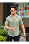 Erkek Keten Kumaş Kısa Kollu Şal Yaka Gömlek