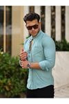 Erkek A Kalite Keten Slim Fit Kapaksız Hakim Yaka Uzun Kol Gömlek
