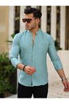 Erkek A Kalite Keten Slim Fit Kapaksız Hakim Yaka Uzun Kol Gömlek