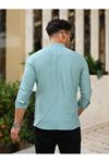 Erkek A Kalite Keten Slim Fit Kapaksız Hakim Yaka Uzun Kol Gömlek