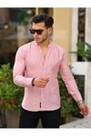 Erkek A Kalite Keten Slim Fit Kapaksız Hakim Yaka Uzun Kol Gömlek