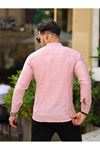 Erkek A Kalite Keten Slim Fit Kapaksız Hakim Yaka Uzun Kol Gömlek
