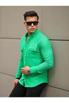 Erkek A Kalite Keten Slim Fit Uzun Kol Çift Kapaklı Gömlek