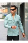 Erkek A Kalite Keten Slim Fit Uzun Kol Çift Kapaklı Gömlek