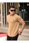 Erkek Slim Fit Waffle Kumaş Sıfır Yaka Nakışlı T-shirt