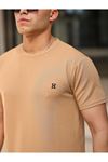 Erkek Slim Fit Waffle Kumaş Sıfır Yaka Nakışlı T-shirt