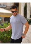 Erkek Slim Fit Waffle Kumaş Sıfır Yaka Nakışlı T-Shirt