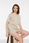 Kadın Kol Katlı Yırtmaçlı Salaş Oversize Tshirt