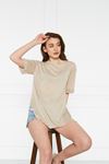 Kadın Kol Katlı Yırtmaçlı Salaş Oversize Tshirt