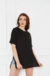 Kadın Kol Katlı Yırtmaçlı Salaş Oversize Tshirt