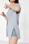 Kadın Kol Katlı Yırtmaçlı Salaş Oversize Tshirt