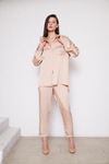 Kadın Oversize Gömlek Beli Lastikli Pantolon Bej Ikili Takım