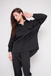 Kadın Oversize Gömlek Beli Lastikli Pantolon Siyah Ikili Takım