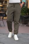 Erkek Beli Lastikli Şardonlu Jogger Haki Eşofman Altı
