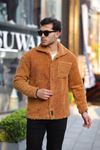 Erkek Trend Düğmeli Hardal Peluş Ceket