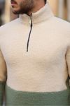 Yarım Fermuarlı Çift Renk Peluş Sweatshirt