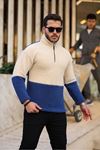 Yarım Fermuarlı Çift Renk Peluş Sweatshirt
