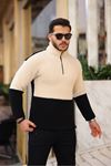 Yarım Fermuarlı Çift Renk Peluş Sweatshirt