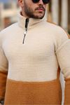 Yarım Fermuarlı Çift Renk Peluş Sweatshirt