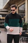 Yarım Fermuarlı Üç Renk Polar Sweatshirt