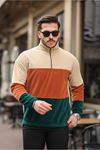 Yarım Fermuarlı Üç Renk Polar Sweatshirt