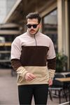 Yarım Fermuarlı Üç Renk Polar Sweatshirt