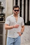 Erkek Trend Yazlık Kısa Kollu Çizgili Beyaz Gömlek