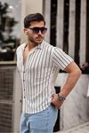Erkek Trend Yazlık Kısa Kollu Çizgili Beyaz Gömlek