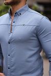 Düz Çıtçıtlı Slim Fit Kot Gömlek