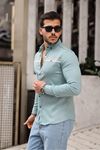 Slim Fit Ön Şerit Detaylı Çıtçıtlı Kot Gömlek