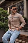 Slim Fit Ön Şerit Detaylı Çıtçıtlı Kot Gömlek